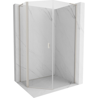 Mexen Mist L pětiúhelníkový asymetrický výklopný sprchový kout 80 x 100 cm transparentní kartáčovaný nikl - 8A8L-080-100-97-00