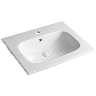 SET koupelnová skříňka CIRASA 60cm s umyvadlem a LED zrcadlem, 3x zásuvka, bílá lesk