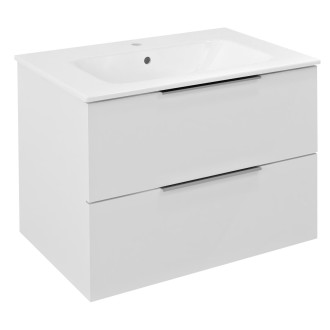 SET koupelnová skříňka CIRASA 70cm s umyvadlem a LED zrcadlem, 2x zásuvka, bílá lesk