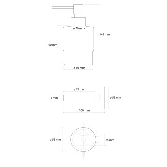 X-ROUND GUN METAL dávkovač mýdla 200ml, mléčné sklo, gun metal