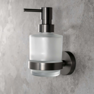 X-ROUND GUN METAL dávkovač mýdla 200ml, mléčné sklo, gun metal