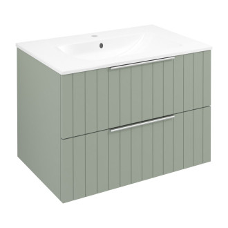 SET koupelnová skříňka CIRASA 70cm s umyvadlem a LED zrcadlem, 2x zásuvka, verde