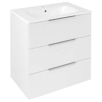 SET koupelnová skříňka CIRASA 70cm s umyvadlem a LED zrcadlem, 3x zásuvka, bílá lesk