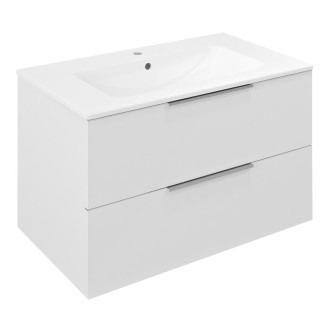 SET koupelnová skříňka CIRASA 80cm s umyvadlem a LED zrcadlem, 2x zásuvka, bílá lesk