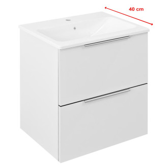 SET koupelnová skříňka CIRASA 50cm s úzkým umyvadlem a LED zrcadlem, 2x zásuvka, bílá lesk