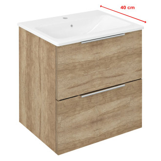 SET koupelnová skříňka CIRASA 50cm s úzkým umyvadlem a LED zrcadlem, 2x zásuvka, dub alabama