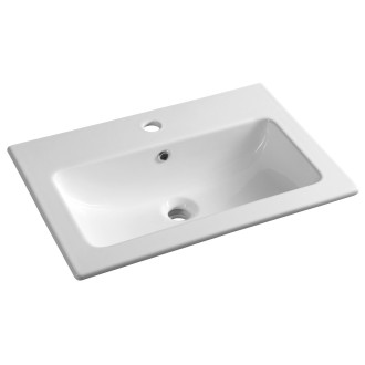 SET koupelnová skříňka CIRASA 60cm s úzkým umyvadlem a LED zrcadlem, 2x zásuvka, bílá lesk