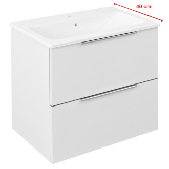 SET koupelnová skříňka CIRASA 60cm s úzkým umyvadlem a LED zrcadlem, 2x zásuvka, bílá lesk