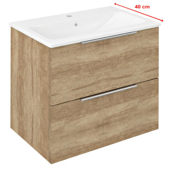 SET koupelnová skříňka CIRASA 60cm s úzkým umyvadlem a LED zrcadlem, 2x zásuvka, dub alabama