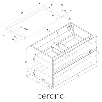 CERANO - Koupelnová skříňka Carole - antracitová + deska pod umyvadlo Navira Pro - 36 mm - 80x51,6x46 cm