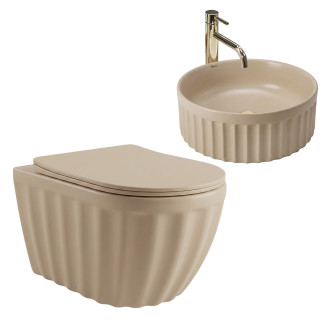 Rea Sada: Závěsná WC mísa + Umyvadlo na desku Rea Duo Caffe Latte Matt KPL-K3003