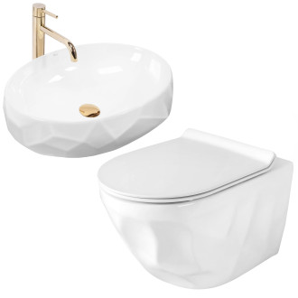 Sada závěsná WC mísa REA Gustavo Rimless + umyvadlo na desku Maya