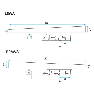 Rea Listwa spadkowa brodzikowa 120cm brush nickel REA-K3202