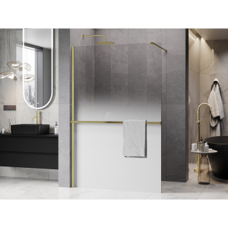 Mexen Kioto+ sprchová zástěna s poličkou 100 x 200 cm, 8 mm bílá ombre, kartáčované zlato - 800-100-121-55-86