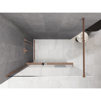 Sprchová zástěna Mexen Kioto+ s poličkou 90 x 200 cm, 8 mm bílá ombre, kartáčovaná měď - 800-090-121-65-86