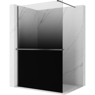 Mexen Kioto+ sprchová zástěna s poličkou 100 x 200 cm, ombré černá 8 mm, kartáčovaná pistolově šedá - 800-100-121-66-76