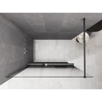 Mexen Kioto+ Sprchová zástěna s poličkou 130 x 200 cm, ombré černá 8 mm, gun metal - 800-130-121-95-76