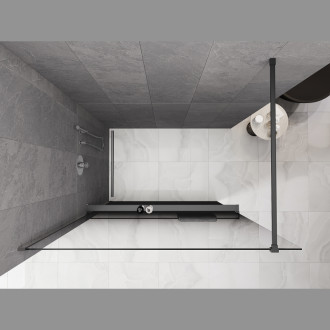 Mexen Kioto+ Sprchová zástěna s poličkou 150 x 200 cm, ombré černá 8 mm, gun metal - 800-150-121-95-76