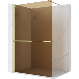 Mexen Kioto+ Sprchová zástěna s poličkou 130 x 200 cm, bronz 8 mm, zlatá - 800-130-121-50-32