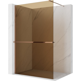 Mexen Kioto+ Sprchová zástěna s poličkou 80 x 200 cm, 8 mm bronz, růžové zlato - 800-080-121-60-32