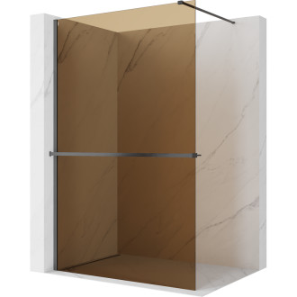 Mexen Kioto+ Sprchová zástěna s poličkou 90 x 200 cm, 8 mm hnědá, kartáčovaná pistolově šedá - 800-090-121-66-32