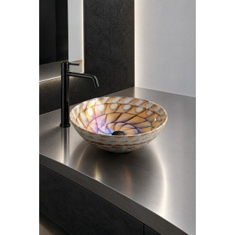 CARAIBI MURANO skleněné umyvadlo na desku, průměr 41cm, ivory/hnědá