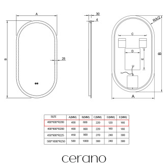CERANO - Koupelnové LED zrcadlo Toro - 40x60 cm - 2. jakost