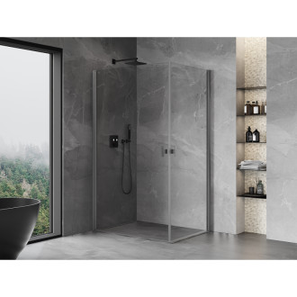 Sprchový kout Mexen Mist-B Duo s výklopným mechanismem 90 x 70 cm, průhledný, kartáčovaný, šedý - 8A2-090-070-66-00