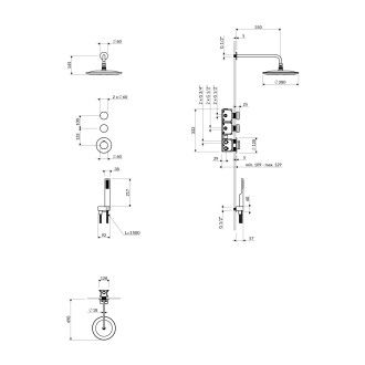 BEYOND termostatyczny system prysznicowy podtynkowy, miedź połysk/szczotkowana