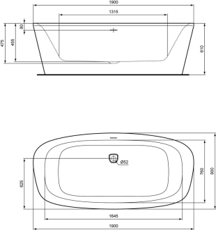 Ideal Standard DEA E306801 vana 190x90 volně stojící ,odpad uprostřed.