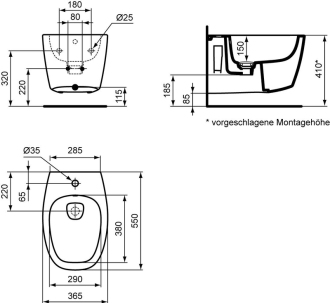 Ideal Standard DEA T509801 závěsný bidet 36,5x55x32,5