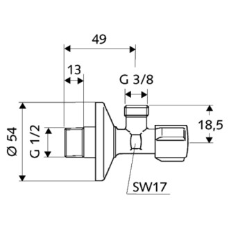 WC ventil 1/2"x3/8" rohový CR, COMFORT 052120699, SCHELL