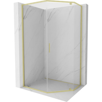 Sprchový kout Mexen Exo-R pětiúhelníkový výklopný 100 x 90 cm, průhledný, kartáčované zlato - 812-100-090-55-00