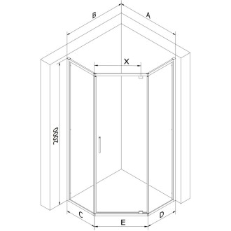 Sprchový kout Mexen Exo-R pětiúhelníkový výklopný 100 x 90 cm, průhledný, kartáčované zlato - 812-100-090-55-00