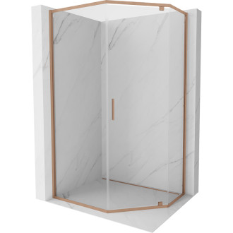 Sprchový kout Mexen Exo-R pětiúhelníkový výklopný 100 x 90 cm, průhledný, kartáčovaná měď - 812-100-090-65-00