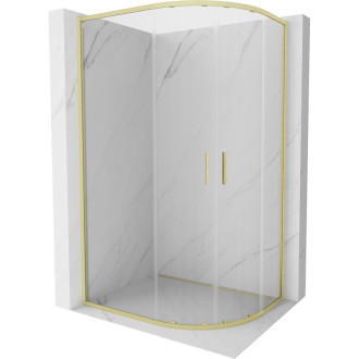 Mexen Exo-S Duo půlkruhový posuvný sprchový kout 100 x 80 cm, průhledný, kartáčované zlato - 8132-100-080-55-00
