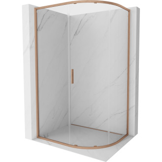 Mexen Exo-S půlkruhový posuvný sprchový kout 90 x 80 cm, průhledný, kartáčovaná měď - 8131-090-080-65-00
