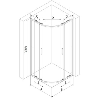 Mexen Exo-S Duo půlkruhový posuvný sprchový kout 100 x 80 cm, průhledný, kartáčovaná pistolově šedá - 8132-100-080-66-00