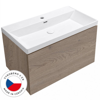 CERANO - Koupelnová skříňka Adele - dub Cannolo Cremona + keramické umyvadlo Viano - bílá lesklá - 100,9x45x46,4 cm