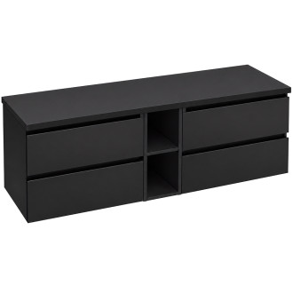 CERANO - Koupelnová skříňka Carole - černá matná + deska pod umyvadlo Navira Pro - 36 mm - 160x51,6x46 cm