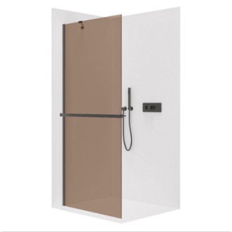 CERANO - Sprchová zástěna Walk-in Onyx Y L/P - 8 mm + polička/držák na ručníky - černá matná, bronzové sklo - 100x200 cm
