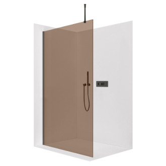 CERANO - Sprchová zástěna Walk-in Onyx Top Round L/P - 8 mm - kulatá vzpěra - černá matná, bronzové sklo - 90x200 cm