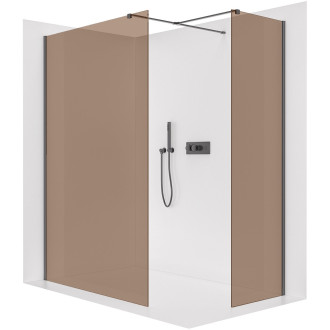 CERANO - Sprchová zástěna Walk-in Onyx T L/P - 8 mm - hranatá vzpěra - černá matná, bronzové sklo - 100x100x200 cm