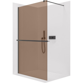 CERANO - Sprchová zástěna Walk-in Onyx Round L/P - 8 mm + polička/držák na ručníky - kulatá vzpěra - černá matná, bronzové sklo - 50x200 cm