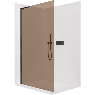 CERANO - Sprchová zástěna Walk-in Onyx L-levá vzpěra - 8 mm - černá matná, bronzové sklo - 110x200 cm