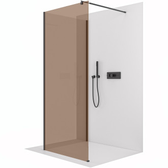 CERANO - Sprchová zástěna Walk-in Onyx Corner Round L/P - 8 mm - kulatá vzpěra - černá matná, bronzové sklo - 130x100x200 cm