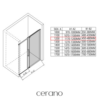 CERANO - Sprchové posuvné dveře Lantono L/P - 8 mm - Soft-Close - černá matná, transparentní sklo - 120x195 cm - ROZBALENO