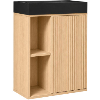 CERANO - Umyvadlová skříňka pro WC Sofia - dub Vicenza + umyvadlo z lit. mramoru Sofia - černá matná - 50x70x25 cm