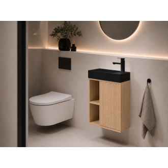 CERANO - Umyvadlová skříňka pro WC Sofia - dub Vicenza + umyvadlo z lit. mramoru Sofia - černá matná - 50x70x25 cm