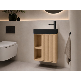 CERANO - Umyvadlová skříňka pro WC Sofia - dub Vicenza + umyvadlo z lit. mramoru Sofia - černá matná - 50x70x25 cm